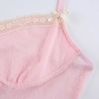 Cute Sexy Pink Sweet Lace Trim Bow Crop Top V Neck Transparent Sleeveless Shirt Summer Party E-Girl Kawaii Korean Japanese Harajuku Streetwear - Thumbnail 6