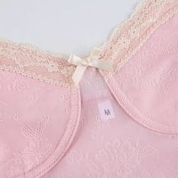 Cute Sexy Pink Sweet Lace Trim Bow Crop Top V Neck Transparent Sleeveless Shirt Summer Party E-Girl Kawaii Korean Japanese Harajuku Streetwear - Thumbnail 3