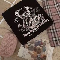 Cute Black Bear Cartoon Print Loose Long Sleeve Hoodie Sweatshirt Sweater Pullover Jumper Punk Goth E-Girl Kawaii Korean Japanese Harajuku Streetwear - Thumbnail 3