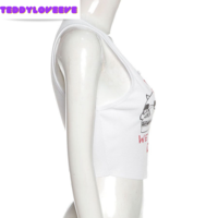 Cute Sexy White Skull Ribbed Sleeveless Tank Crop Top T-shirt Punk Goth Aesthetic  Summer Party E-Girl Kawaii Korean Japanese Harajuku Streetwear - Thumbnail 7