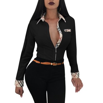 Long Sleeve Woman Fashion Lapel Shirt Top