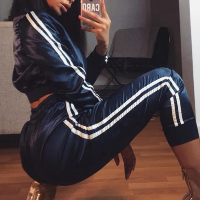 Zipper long sleeve fashion two-piece set