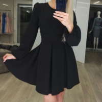 Solid Color Fashion Sexy Round Neck Princess Dress - Thumbnail 2