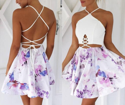 Sleeveless Sexy Backless Printed Dress