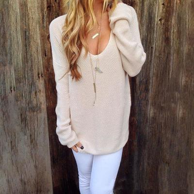 Round neck long sleeve solid color knit sweater