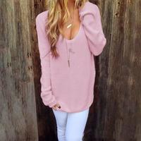 Round Neck Long Sleeve Solid Color Knit Sweater - Thumbnail 1