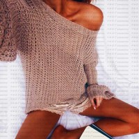 Casual Fashion Loose Long Sleeve Knitted Sweaters - Thumbnail 2