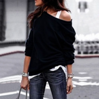 Solid Color Fashion Round Neck Long Sleeve Sweater - Thumbnail 1