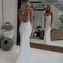 White Mermaid Wedding Dresses,Halter Satin Lace Bridal Wedding Gown,956-1
