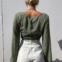 Lace Sexy V-Neck Five-Pointed Star Top - Thumbnail 2