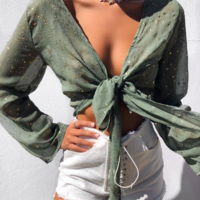 Lace Sexy V-Neck Five-Pointed Star Top - Thumbnail 1