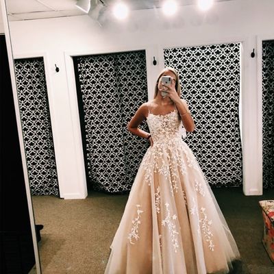 A line spaghetti straps appliques tulle prom dresses,graduation dance dress,959 - Thumbnail 2