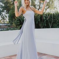 Spaghetti Straps Light Blue Chiffon Long Bridesmaid Dress with Bow Under 100 - Thumbnail 1