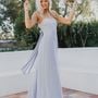 Spaghetti Straps Light Blue Chiffon Long Bridesmaid Dress with Bow Under 100-1