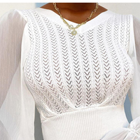 Design Long Sleeve Mesh Patchwork Puffed Sleeve Blouse - Thumbnail 1