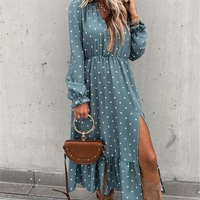 V-neck Sexy Print Long Sleeve Dress - Thumbnail 2