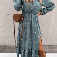 V-neck Sexy Print Long Sleeve Dress - Thumbnail 1