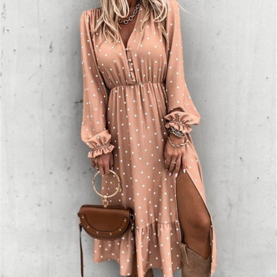 V-neck sexy print long sleeve dress - Thumbnail 3