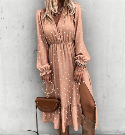 V-neck Sexy Print Long Sleeve Dress