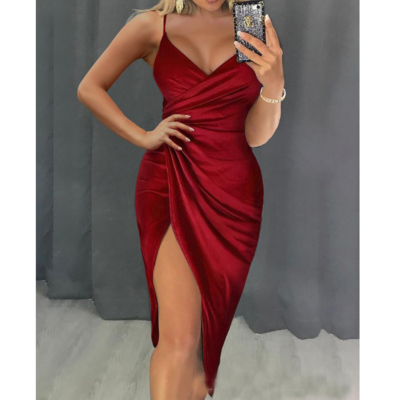 V-neck women's sling sleeveless dress - Thumbnail 3