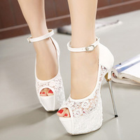 Pure Color Stiletto Heel Peep Toe Ankle Strap High Heels S-407 - Thumbnail 3