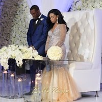 Plus Size Black Girl Prom Dress Mermaid Deep V Neck Women Party Gowns For Wedding African Champagne Prom Dresses With Sheer Long Sleeves，866 - Thumbnail 3