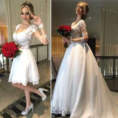 Sexy wedding dress 2 in 1 long sleeves wedding dresses see through bodice sexy a-line wedding gowns,862