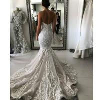 New Luxury South Africa Mermaid Wedding Dresses Sweetheart Lace Appliques Beaded Sleeveless Sweep Train Plus Size Formal Bridal Gowns,437 - Thumbnail 2