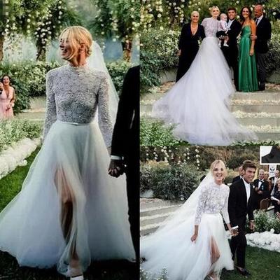 Beach boho lace top a line wedding dresses high neck tulle skirt split sides country style cheap plus size wedding gowns,442 - Thumbnail 2