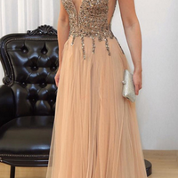 Sexy Prom Dresses,Sleeveless Beads Crystal Evening Dress,Long Prom Dresses,Formal Party Gown,444 - Thumbnail 1