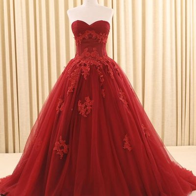 Sparkly sweetheart appliques ball gown prom dresses,real picture floor length tulle beaded puffy long prom dress,446 - Thumbnail 4