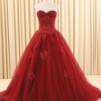 Sparkly Sweetheart Appliques Ball Gown Prom Dresses,Real Picture Floor Length Tulle Beaded Puffy Long Prom Dress,446 - Thumbnail 2