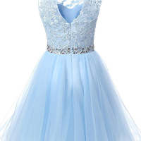 Charming Prom Dress, Elegant Light Blue Prom Dress, Tulle Prom Gown, Short Homecoming Dress,450 - Thumbnail 1