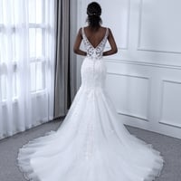 Lace Mermaid V-Neck White Wedding Dress 2021 Appliques,963 - Thumbnail 1