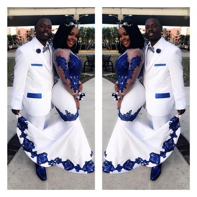 Royal blue lace evening gown, sexy mermaid party dresses,964