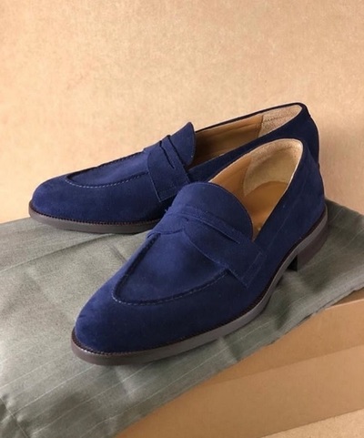 Handmade Men's Navy Blue Moccasin Loafers On Slips Shoes