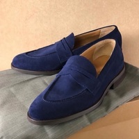 Handmade Men's Navy Blue Moccasin Loafers On Slips Shoes - Thumbnail 1