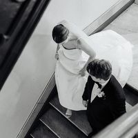 Gorgeous A-Line Scoop Neck Spaghetti Straps White Satin Wedding Dresses - Thumbnail 1