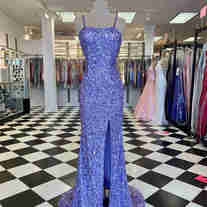 Sparkle Lavender Sqeuined Prom Dress with Slit