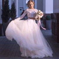 Two Piece Wedding Dresses Bridal Gown with Sleeves - Thumbnail 1