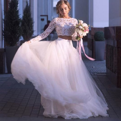 Two piece wedding dresses bridal gown with sleeves - Thumbnail 3