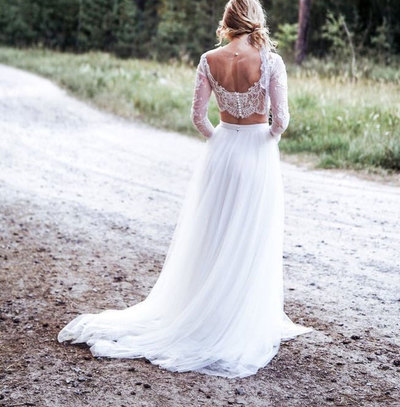 Two Piece Wedding Dresses Bridal Gown with Sleeves