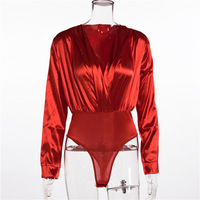 Sexy Long-Sleeved Solid Color V-Neck Shirt - Thumbnail 4