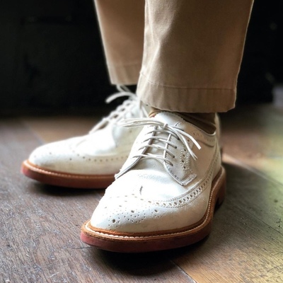 Elegant handmade white brogue wingtip suede shoes for men - Thumbnail 3