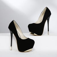 Solid Color Round Toe Low Cut Platform Super High Stiletto Heels Party Shoes S-420 - Thumbnail 2