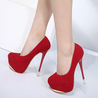 Solid Color Round Toe Low Cut Platform Super High Stiletto Heels Party Shoes S-420 - Thumbnail 1
