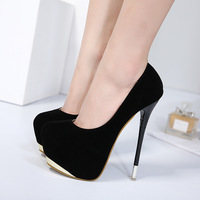 Solid Color Round Toe Low Cut Platform Super High Stiletto Heels Party Shoes S-420 - Thumbnail 3