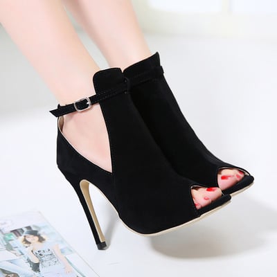 Faux suede peep-toe ankle strap high heels s-421
