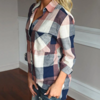Long Sleeve Plaid Print Shirt - Thumbnail 1
