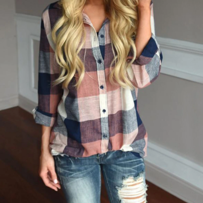 Long sleeve plaid print shirt - Thumbnail 4